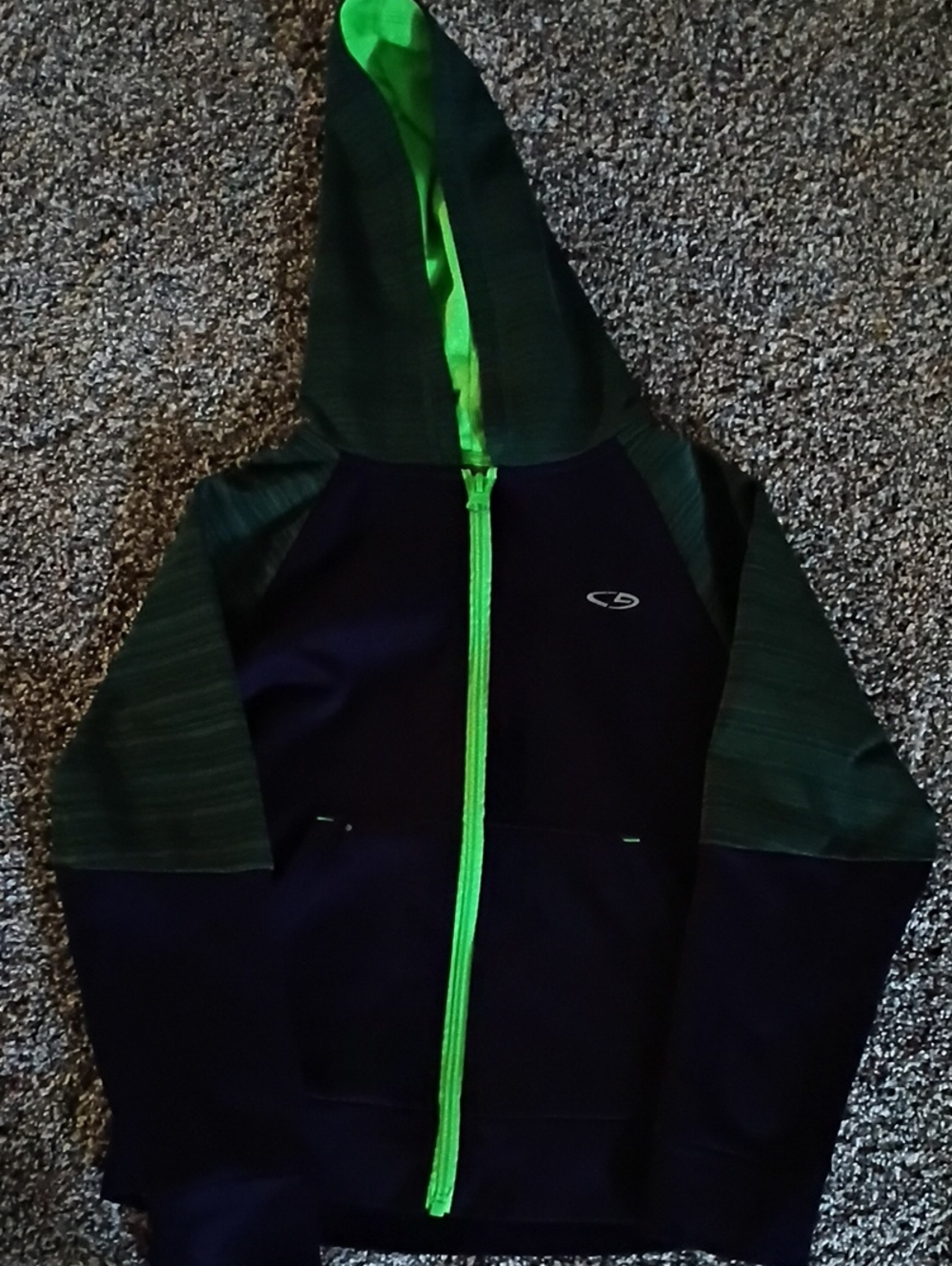 Champion Navy Hoodie with Bright Green Trim